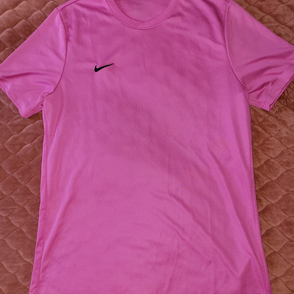 Nike dri fit shirt size L mens pink with black nike sign